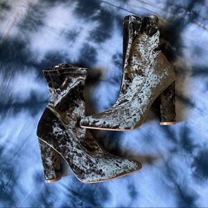 Olive Crushed Velvet Booties